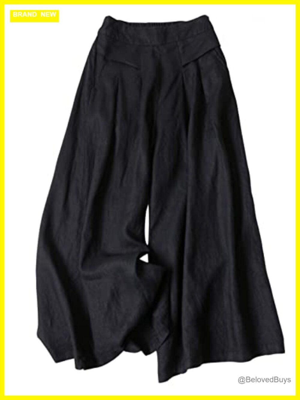 Cotton Linen Wide Leg Capri Palazzo Pants Pull On Elastic Waist